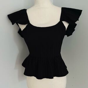 Black Flutter Sleeve Peplum Blouse